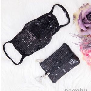 Black Sequin Face Mask with Matching Case